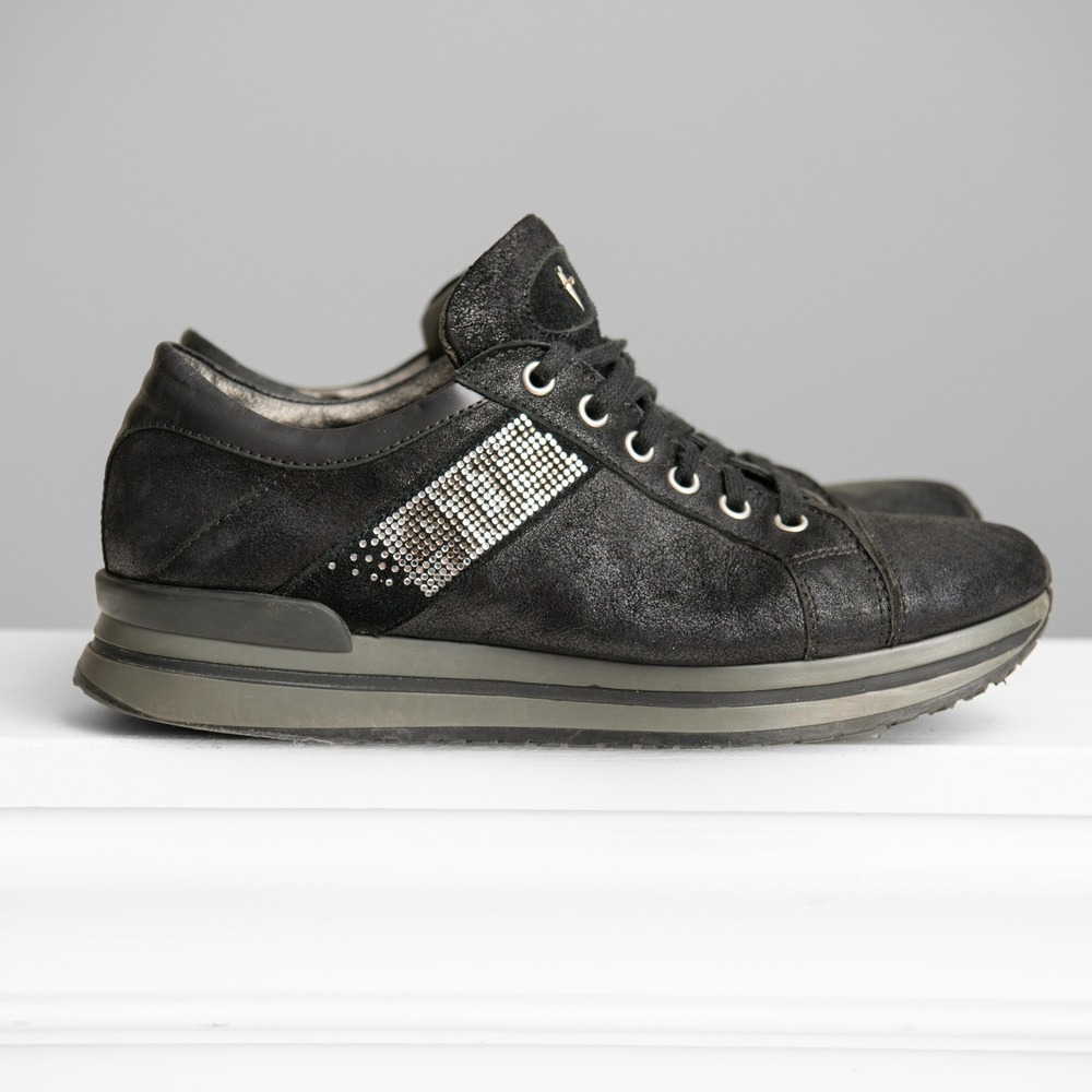 Cesare Paciotti Shoes Crystal Embellished Metallic Glam Platform Y2K Sneakers
